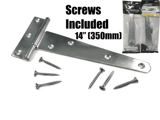 2X Tee Hinges Heavy Duty Gate Shed Door Hinge Fixing Screw 14" 350mm 1 Pair Zinc
