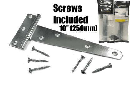 2X Tee Hinges Light Duty Gate Shed Door Hinge Fixing Screw 10" 250mm 1 Pair Zinc
