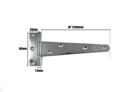 2X Tee Hinges Light Duty Gate Shed Door Hinge Fixing Screw 10" 250mm 1 Pair Zinc