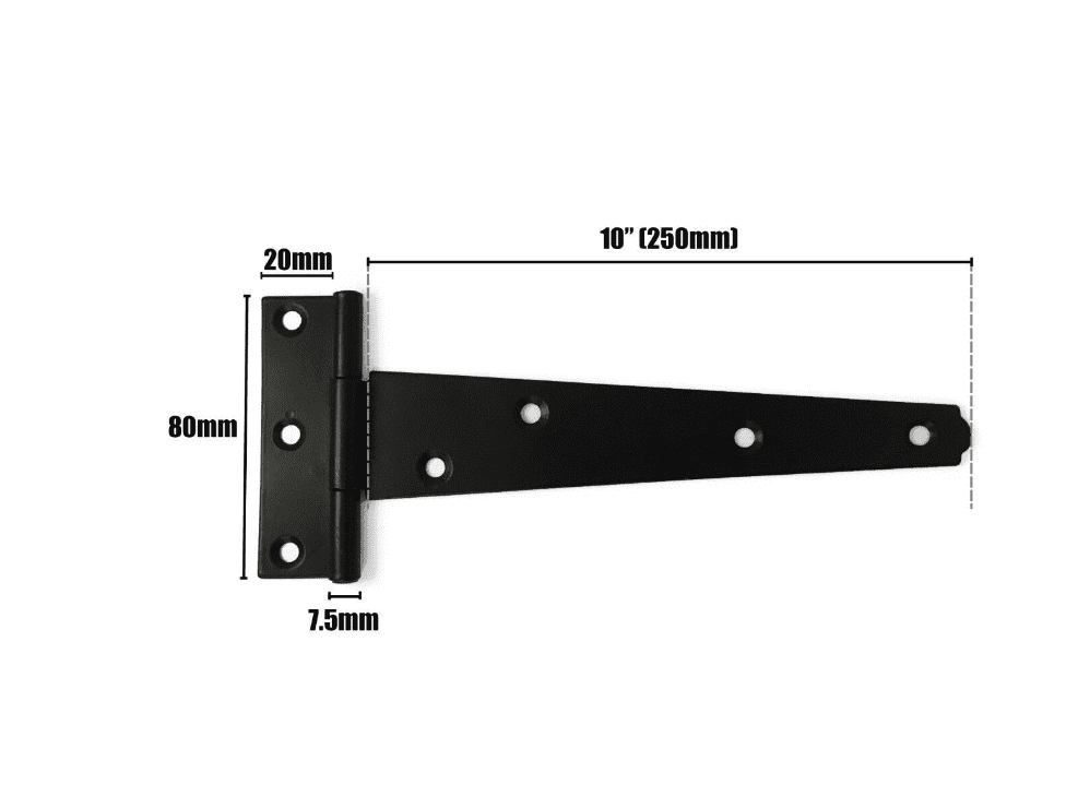2X Tee Hinges Light Duty Gate Shed Door Hinge Fixing Screw 10" 250mm Black 1Pair