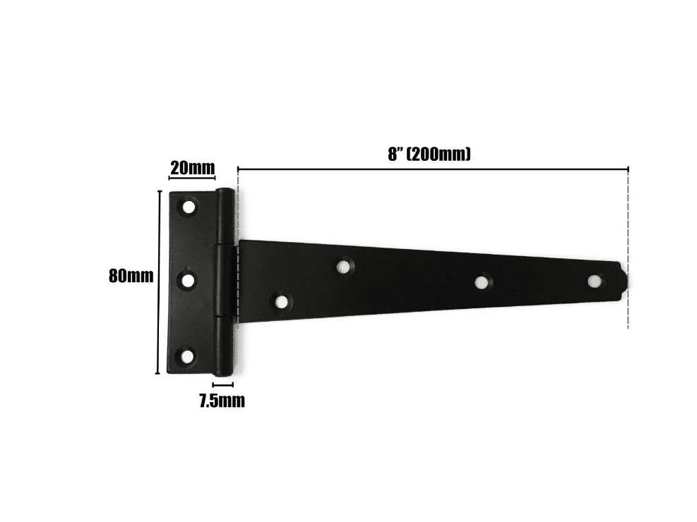2X Tee Hinges Light Duty Gate Shed Door Hinge Fixing Screw 8" 200mm 1 Pair Black
