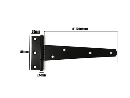 2X Tee Hinges Light Duty Gate Shed Door Hinge Fixing Screw 8" 200mm 1 Pair Black