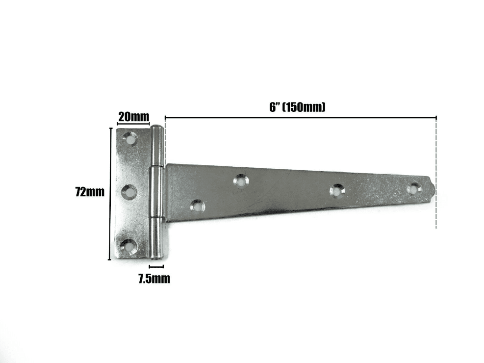 2X Tee Hinges Light Duty Gate Shed Door Hinge Fixing Screws 6" 150mm 1 Pair Zinc