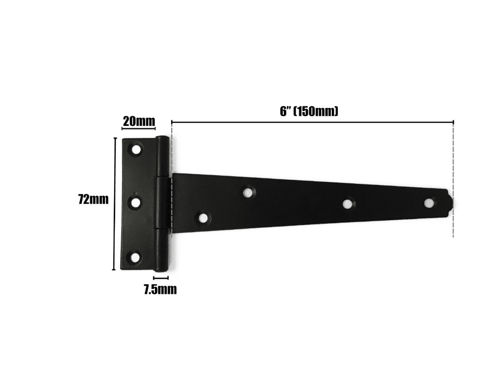 2X Tee Hinges Light Duty Gate Shed Door Hinge With Screws 6" 150mm Black 1 Pair
