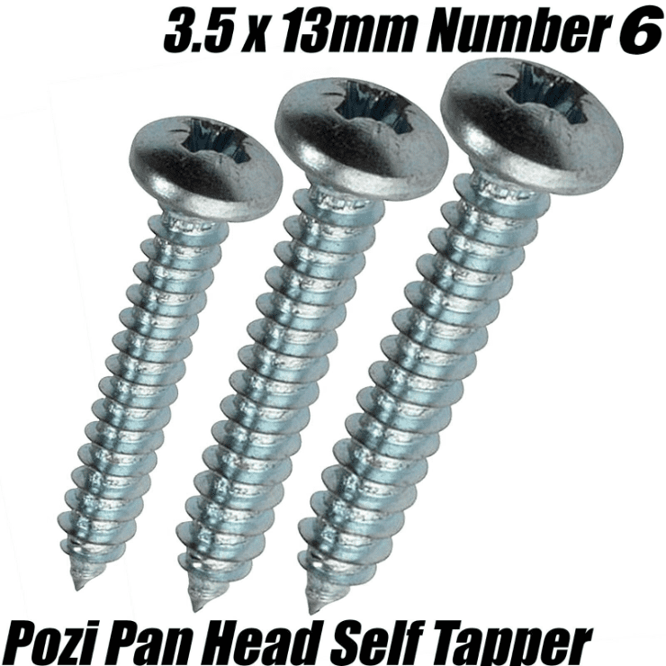 3.5x13mm Number 6 Pozi Pan Head Self Tapper Tapping Screw Bright Zinc Plate
