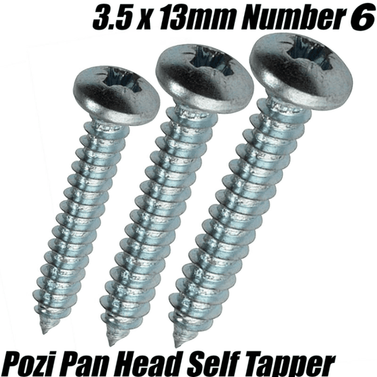 3.5x13mm Number 6 Pozi Pan Head Self Tapper Tapping Screw Bright Zinc Plate