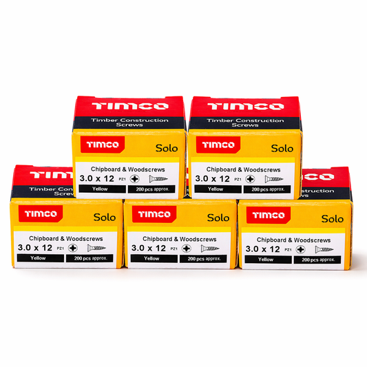 1000x Timco 6G 3mm Pozi Countersunk Solo Wood Screws Yellow Zinc 12mm - 40mm