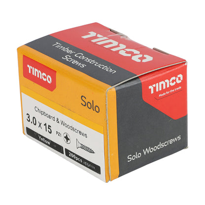 200x Timco 6G 3mm Solo Wood Screws Zinc Yellow Pozi Head Countersunk 15mm - 40mm