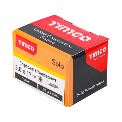 200x Timco 6G 3mm Solo Wood Screws Zinc Yellow Pozi Head Countersunk 15mm - 40mm