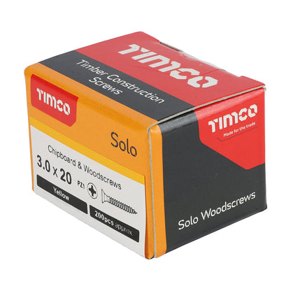 200x Timco 6G 3mm Solo Wood Screws Zinc Yellow Pozi Head Countersunk 15mm - 40mm