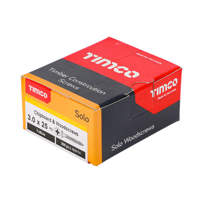 200x Timco 6G 3mm Solo Wood Screws Zinc Yellow Pozi Head Countersunk 15mm - 40mm