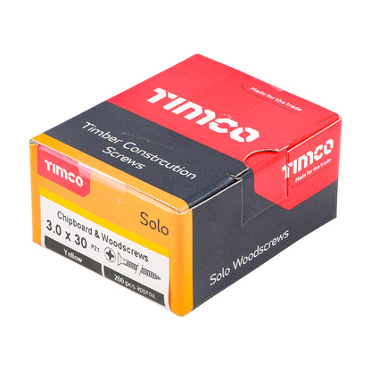 200x Timco 6G 3mm Solo Wood Screws Zinc Yellow Pozi Head Countersunk 15mm - 40mm