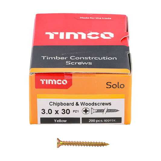 200x Timco 6G 3mm Solo Wood Screws Zinc Yellow Pozi Head Countersunk 15mm - 40mm