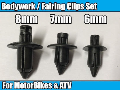 30x Motorbike Cycle Fairing Body Work Panel Cowl Trim Clips 8mm 7mm 6mm Hole