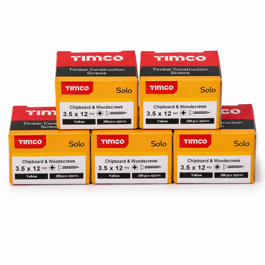 1000X Timco 3.5mm Solo Wood Screws Zinc Yellow Pozi Countersunk 12mm - 40mm