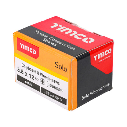200x Timco 6G 3.5mm Solo Wood Screws Zinc Yellow Pozi Head Countersunk 12mm - 50mm