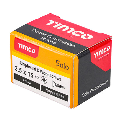 200x Timco 6G 3.5mm Solo Wood Screws Zinc Yellow Pozi Head Countersunk 12mm - 50mm