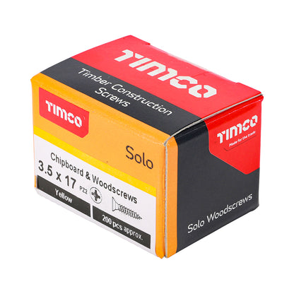200x Timco 6G 3.5mm Solo Wood Screws Zinc Yellow Pozi Head Countersunk 12mm - 50mm