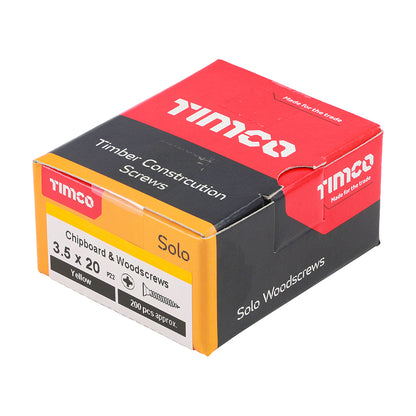 200x Timco 6G 3.5mm Solo Wood Screws Zinc Yellow Pozi Head Countersunk 12mm - 50mm