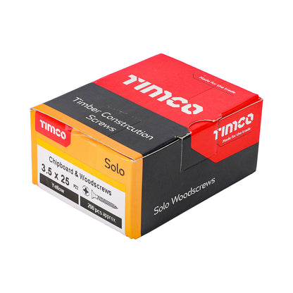 200x Timco 6G 3.5mm Solo Wood Screws Zinc Yellow Pozi Head Countersunk 12mm - 50mm