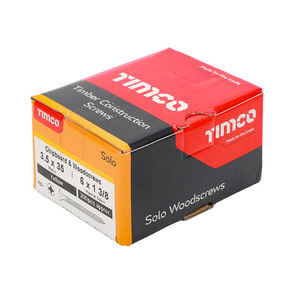 200x Timco 6G 3.5mm Solo Wood Screws Zinc Yellow Pozi Head Countersunk 12mm - 50mm