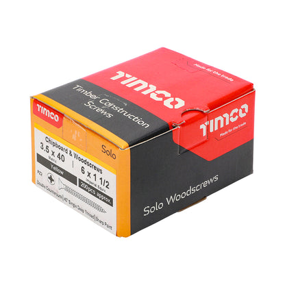 200x Timco 6G 3.5mm Solo Wood Screws Zinc Yellow Pozi Head Countersunk 12mm - 50mm