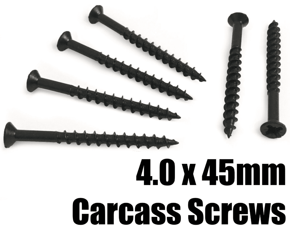 4.0x45mm Black Coarse Thread Pozi Carcass Screws for MDF Chipboard Furniture Wood
