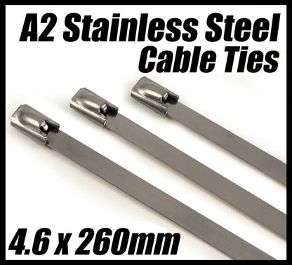 4.6x260mm A2 Stainless Steel Cable Ties Wrap Exhaust Heat Strap Induction Pipe