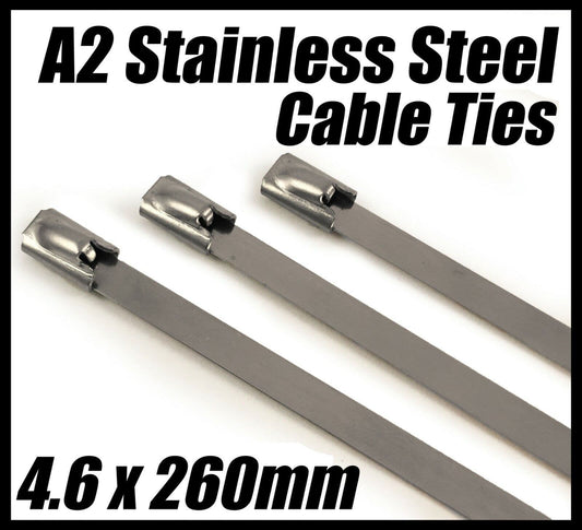 4.6x260mm A2 Stainless Steel Cable Ties Wrap Exhaust Heat Strap Induction Pipe