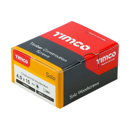 200x Timco 8G 4mm Solo Wood Screws Zinc Yellow Pozi Head Countersunk 15mm - 80mm