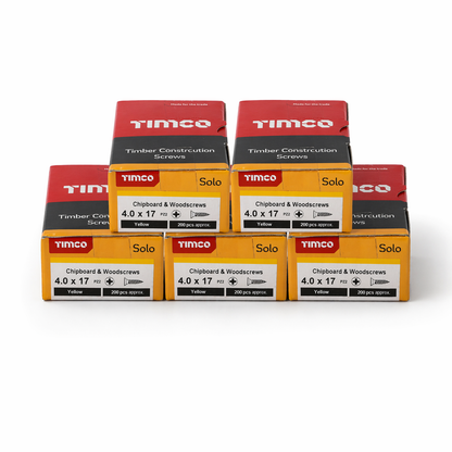 1000x Timco 8G 4mm Solo Wood Screws Yellow Pozi Countersunk Chipboard 15mm - 70mm