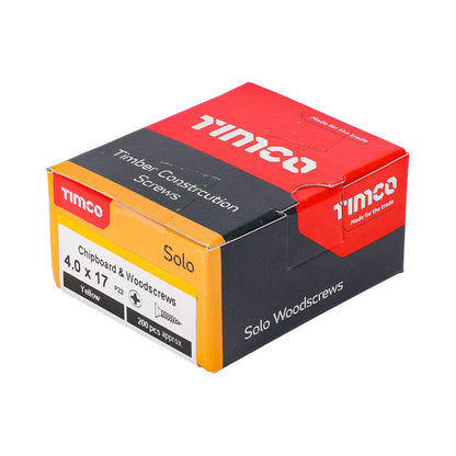 200x Timco 8G 4mm Solo Wood Screws Zinc Yellow Pozi Head Countersunk 15mm - 80mm