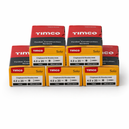 1000x Timco 8G 4mm Solo Wood Screws Yellow Pozi Countersunk Chipboard 15mm - 70mm