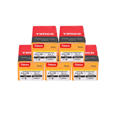 1000x Timco 8G 4mm Solo Wood Screws Yellow Pozi Countersunk Chipboard 15mm - 70mm