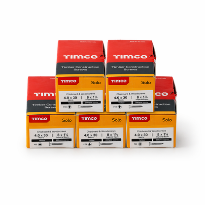 1000x Timco 8G 4mm Solo Wood Screws Yellow Pozi Countersunk Chipboard 15mm - 70mm