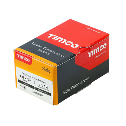 200x Timco 8G 4mm Solo Wood Screws Zinc Yellow Pozi Head Countersunk 15mm - 80mm