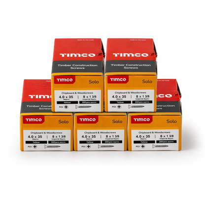1000x Timco 8G 4mm Solo Wood Screws Yellow Pozi Countersunk Chipboard 15mm - 70mm