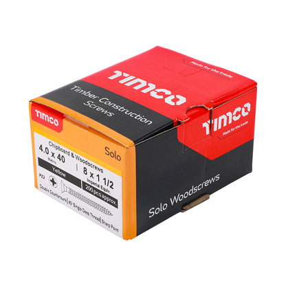 200x Timco 8G 4mm Solo Wood Screws Zinc Yellow Pozi Head Countersunk 15mm - 80mm