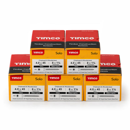 1000x Timco 8G 4mm Solo Wood Screws Yellow Pozi Countersunk Chipboard 15mm - 70mm