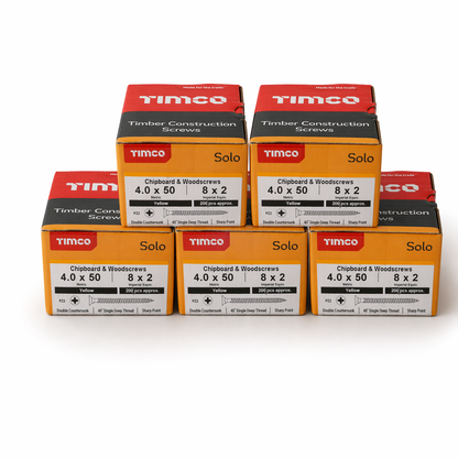 1000x Timco 8G 4mm Solo Wood Screws Yellow Pozi Countersunk Chipboard 15mm - 70mm