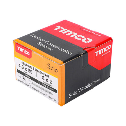 200x Timco 8G 4mm Solo Wood Screws Zinc Yellow Pozi Head Countersunk 15mm - 80mm