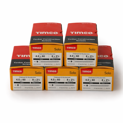 1000x Timco 8G 4mm Solo Wood Screws Yellow Pozi Countersunk Chipboard 15mm - 70mm