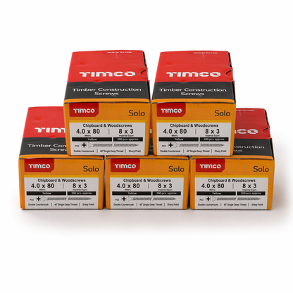 1000x Timco 8G 4mm Solo Wood Screws Yellow Pozi Countersunk Chipboard 15mm - 70mm