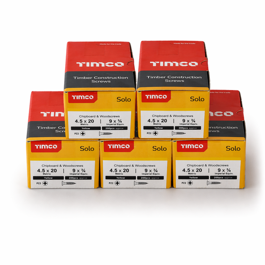 1000x Timco 9G 4.5mm Solo Wood Screws Yellow Pozi Countersunk Chipboard 20mm - 80mm