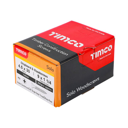 200x Timco 9G 4.5mm Solo Wood Screws Zinc Yellow Pozi Head Countersunk 20mm - 80mm