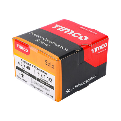200x Timco 9G 4.5mm Solo Wood Screws Zinc Yellow Pozi Head Countersunk 20mm - 80mm