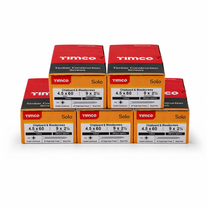 1000x Timco 9G 4.5mm Solo Wood Screws Yellow Pozi Countersunk Chipboard 20mm - 80mm