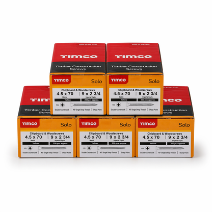 1000x Timco 9G 4.5mm Solo Wood Screws Yellow Pozi Countersunk Chipboard 20mm - 80mm