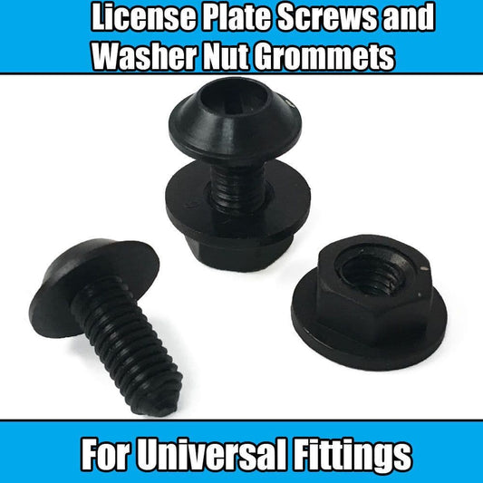 4x License Plate Screws and Washer Nuts Black Plastic Grommet Universal Fitting