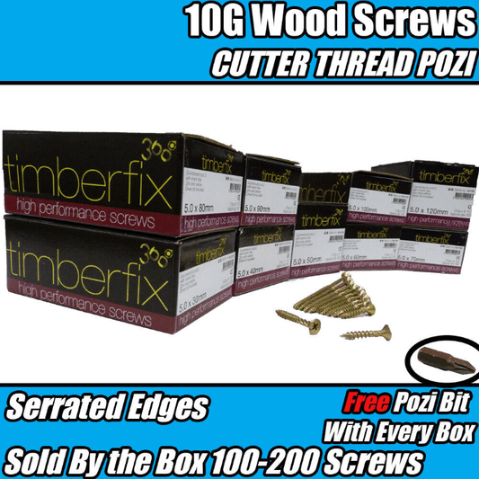 5.0mm 10G Premium Wood Screws Cutter Thread Pozi Csk Ply Timberfix 360 Gold Box